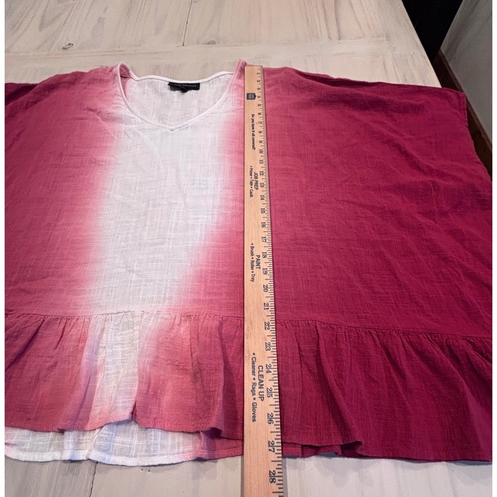 Lane Bryant Womens Plus 14/16 Cotton Ombre Gauze Poncho Top Ruffle Hem Burgundy - Picture 3 of 11